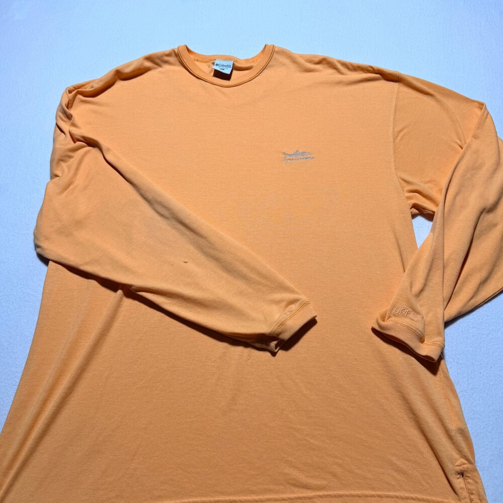 Columbia XL Orange Cotton Long Sleeve Shirt UPF 30 Embroidered Fish Logo
